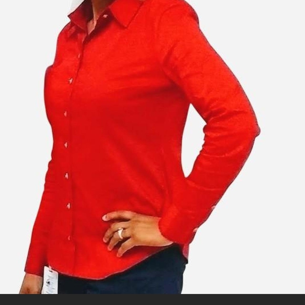 New York & Company Red Button Down Shirt - Picture 2 of 5